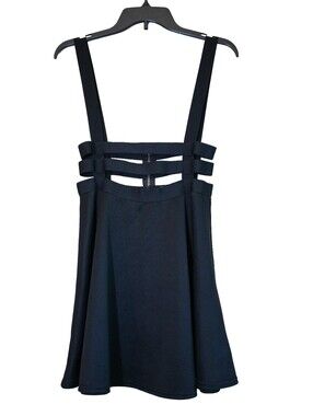 Bluetime Black Pleated Suspender Skirt Cage Waist Straps Skater Dress Mini M